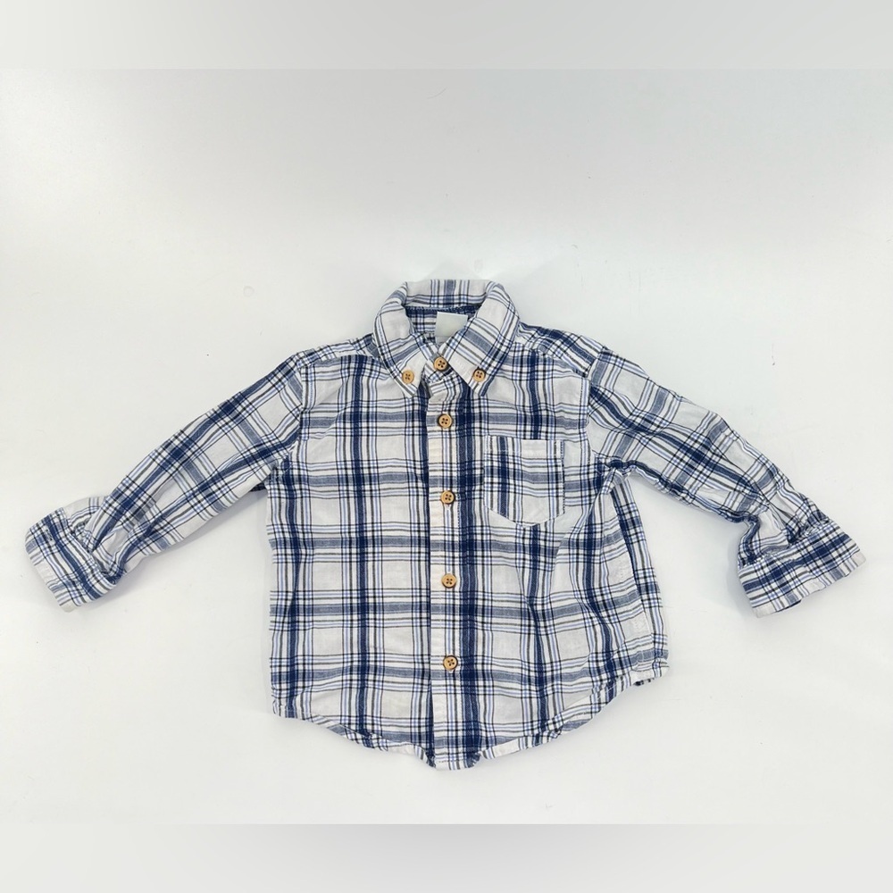 Little Me Baby Cotton Long Sleeve Blue Plaid Button Down Shirt Size 12 Months
